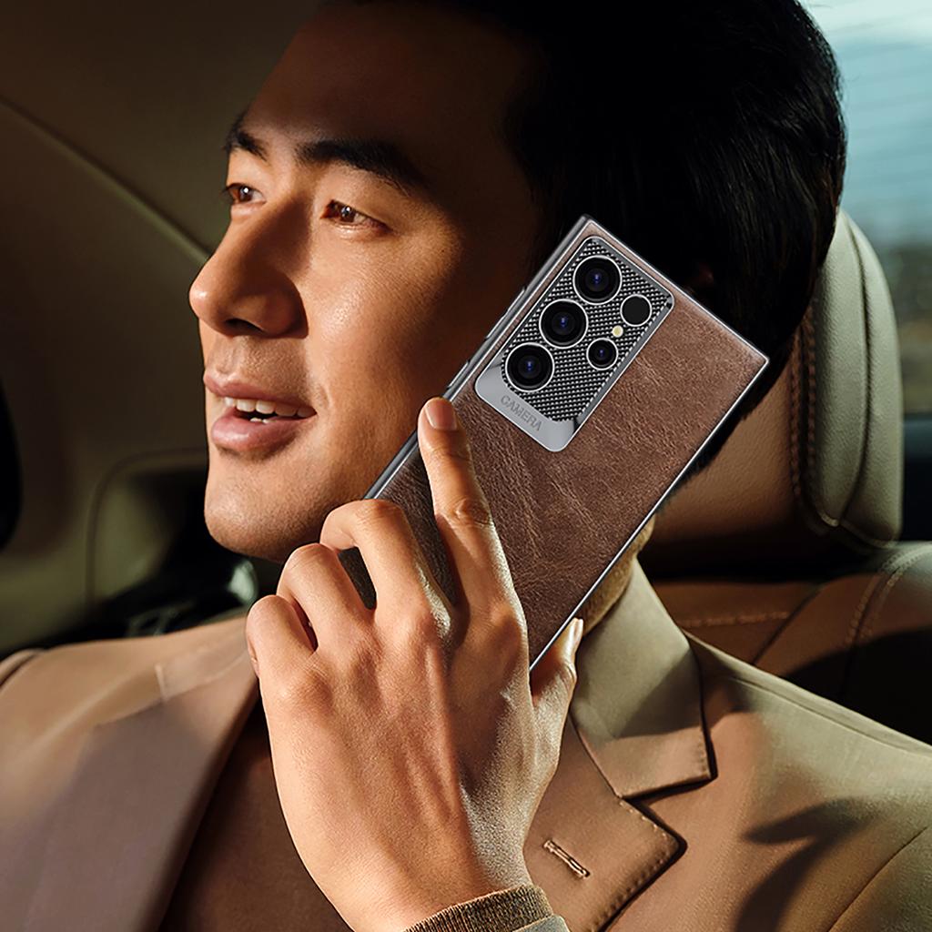 For Samsung Galaxy S24 Ultra Case Waxy PU+TPU+PC Phone Back Cover Dragon Scale Design