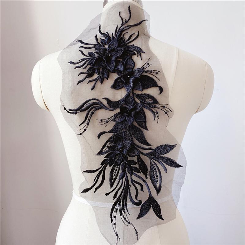 1 шт. Аппликация-патч с вышивкой цветами и жемчугом, пришивная, для шляпы, одежды, для DIY, кружевная ткань 47*16 см