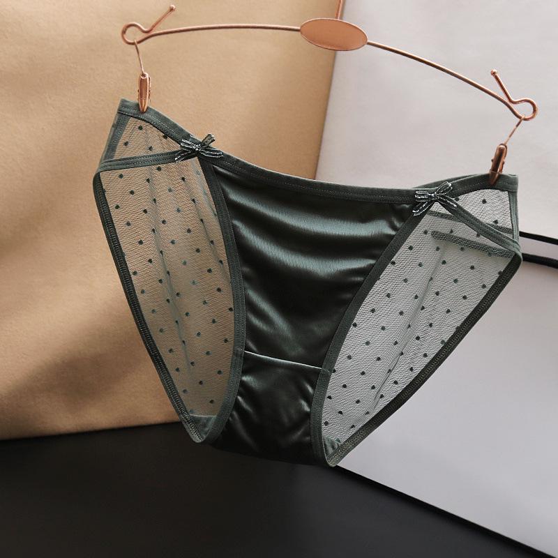 Большие сексуальные бесшовные сетчатые трусики с низкой талией для женщин - шелковистый атлас с хлопковой промежностью