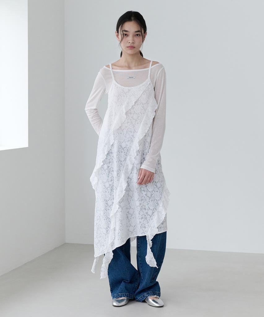 Lora Lora Lace Ruffle Sleeveless Onepiece White