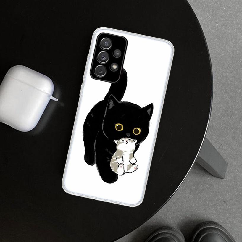Cartoon Cute Black Cat Phone Case for Samsung Galaxy A17 A16 A26 A36 A56 A57 A37 A15 A25 A35 A55 A14 A24 A34 A54 A13 A23 A33 A53