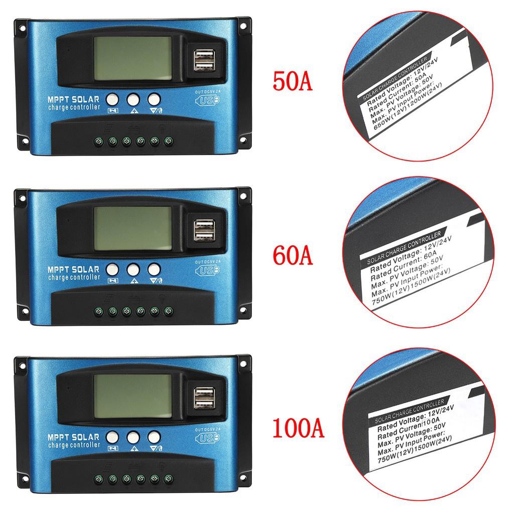 750W(12V) / 1500 Вт(24V) USB-контроллер солнечной зарядки, двойной ЖК-дисплей, автоматическое зарядное устройство для панели солнечных батарей, регулятор с нагрузкой