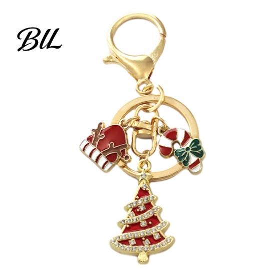 Festive Keychain Accessory Christmas Santa Tree Snowman Keychain, Golden Plated Zinc Alloy Bag Decor Handbags Decorative with Lobster Clasp