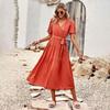 Chest Wrap Women Summer Elegant V Neck Short Sleeve A Line Solid Color Pleated Dresses