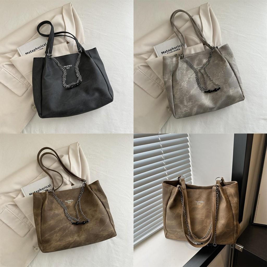 Stylish Spring Large Capacity Chain Tote Bag For Women 2024 Trendy Shoulder Bag In Black Gray And Brown