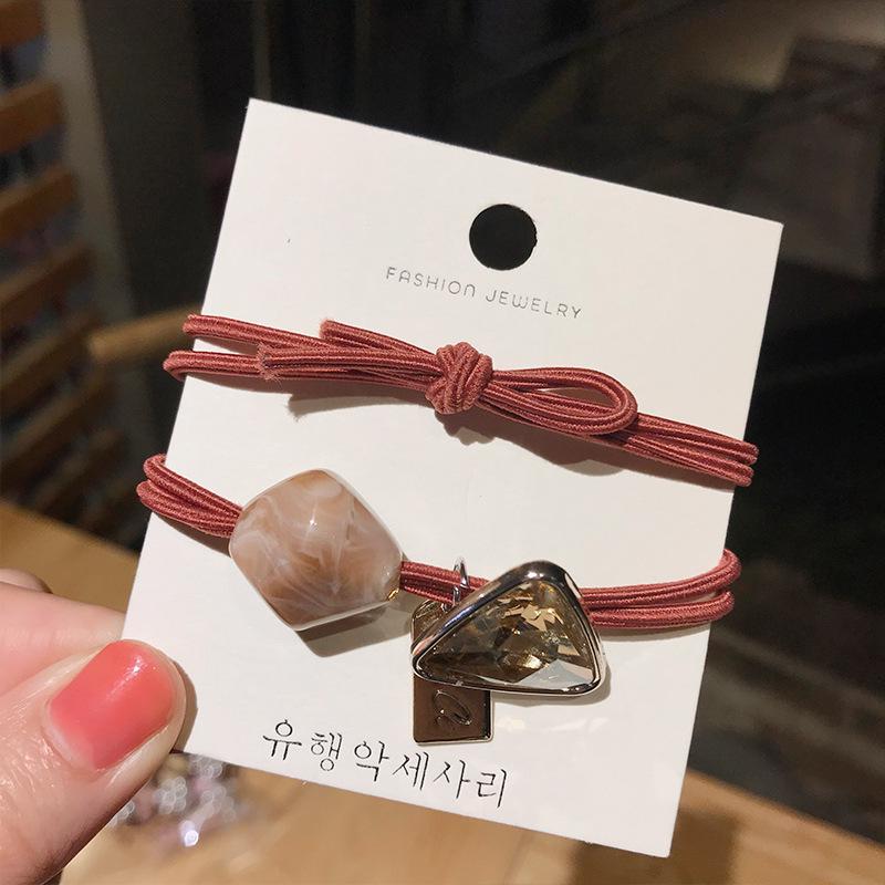 Корейское треугольное хрустальное кольцо для волос: Резинка с мраморным узором и бусинами для хвостиков