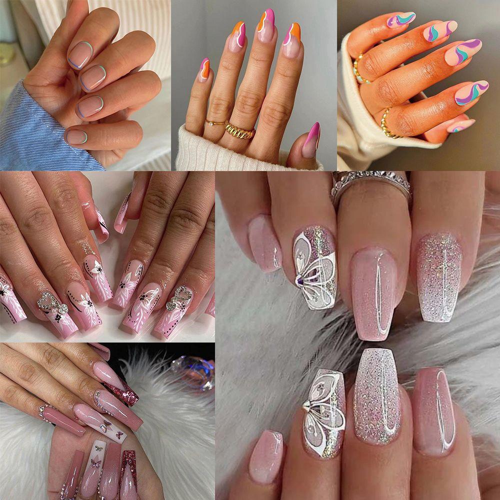 24 шт. накладные ногти для французского маникюра розовые бабочки элегантные накладные ногти полное покрытие накладные ногти