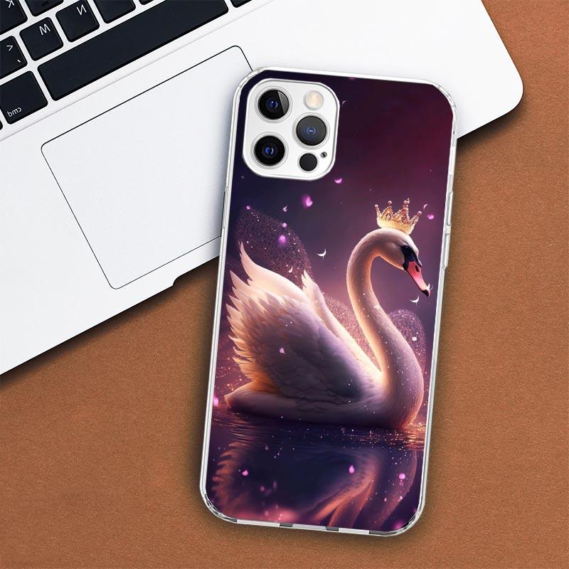 White Swan Grace Art Phone Case For Apple iPhone 11 12 13 15 14 Pro 7 XR X XS Max 8 Plus + Mini SE Customized Print Soft Cover
