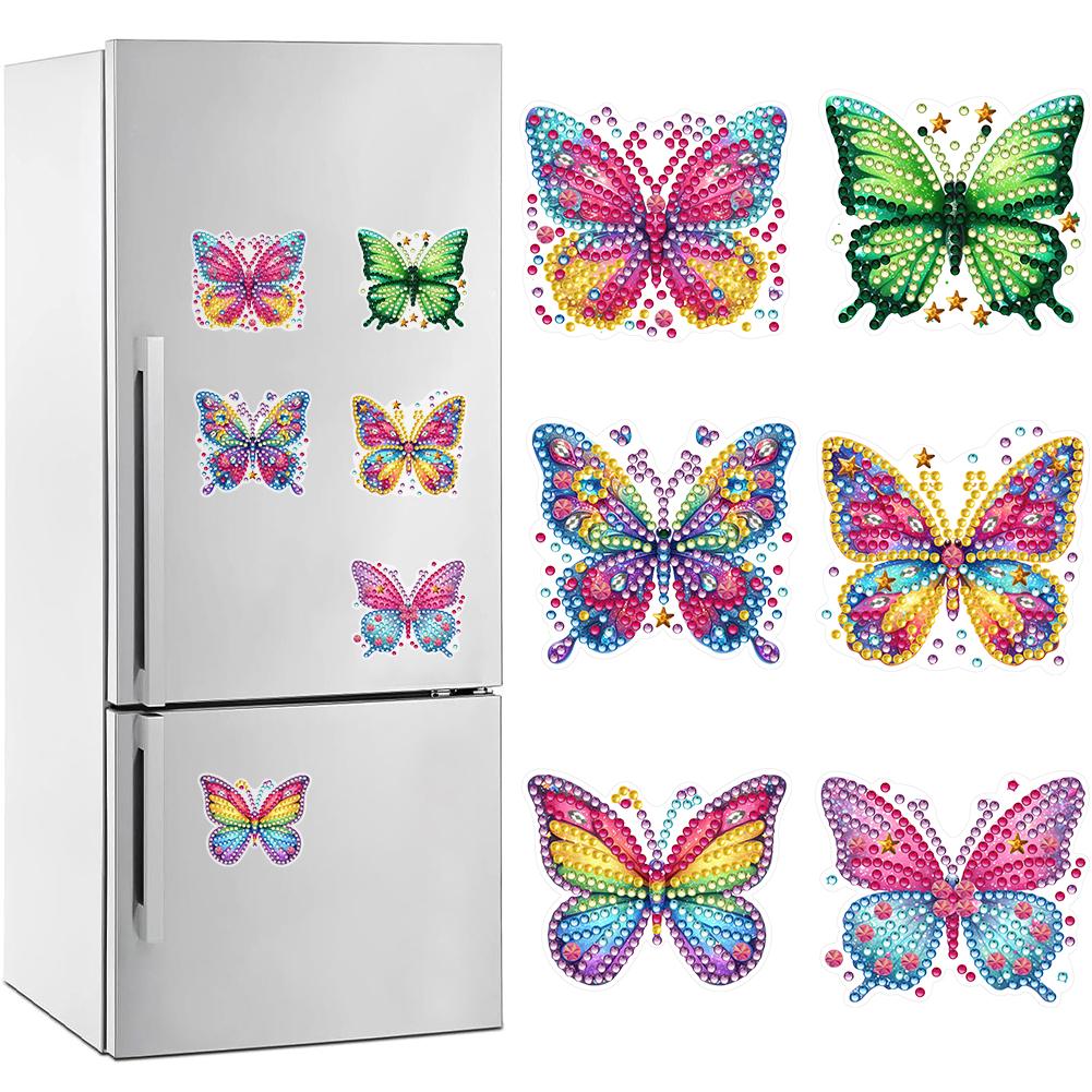 6 Pcs Full Drill Fridge Magnets Sticker Car Butterfly Dragonfly Diamond Painting Magnets Refrigerator for DIY Crafts Party Gift