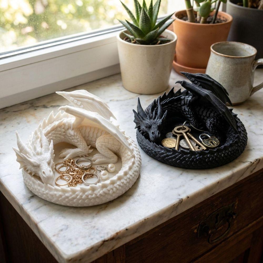 Gothic Dragon Guardian Catchall Dish Dark Style Key Coin Storage Holder Entryway Front