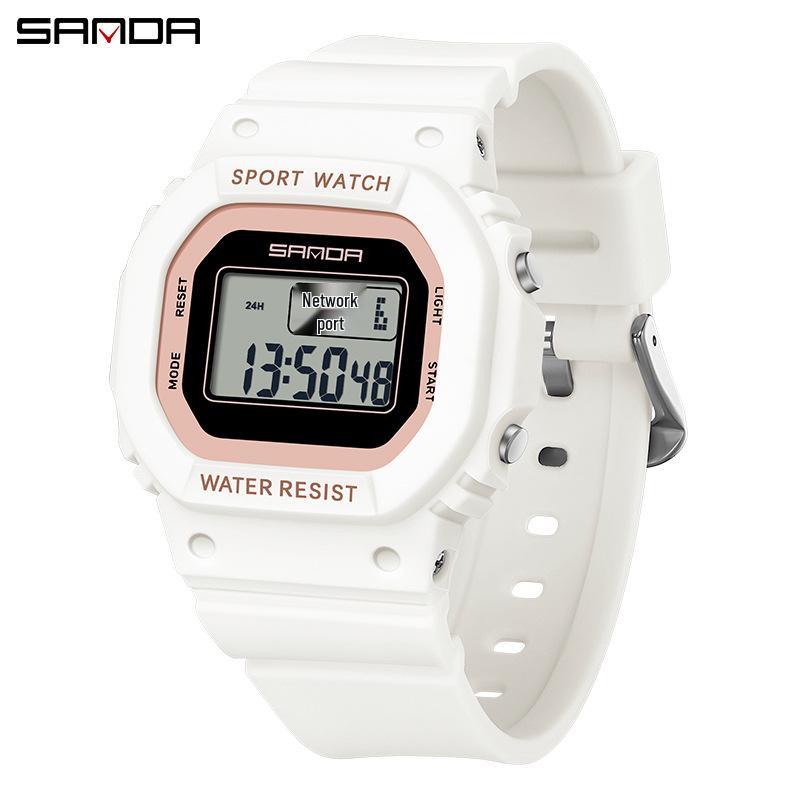 Sanda Multifunctional Waterproof Luminous Square Sport Watch - Fashionable Student Wristwatch