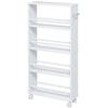 Multifunctional Shelf with Casters, Narrow Design, 4 Compartments, 45x15x91 cm, White