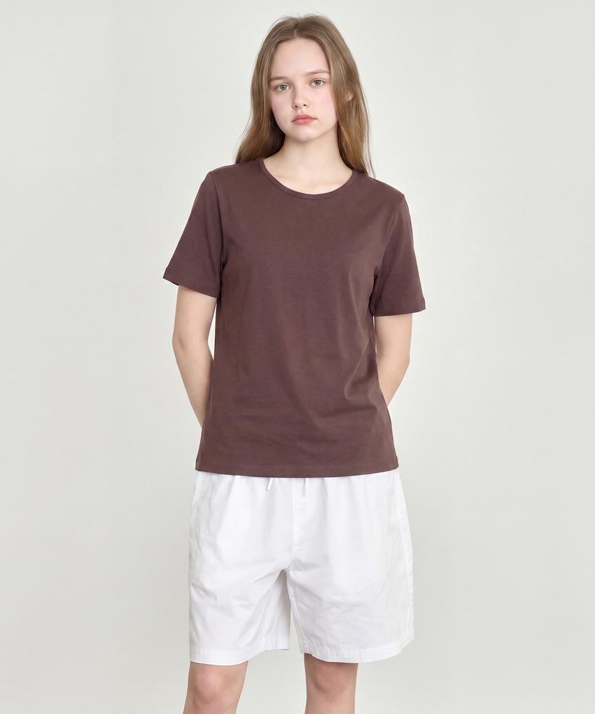 BASIC HOUSE Women'S Modal Crew Neck Regular Fit Short Sleeve T-Shirt Brown Lats0222