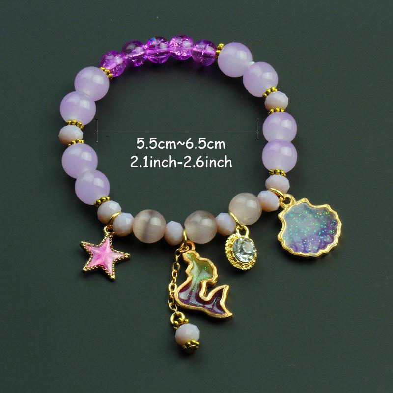 Ocean Theme Bracelet Dolphin Shell Star Pendant Multicolor Bead 8Mm Cat'S Eye Stone Elastic Bracelet Multi-Layer Glass Bead
