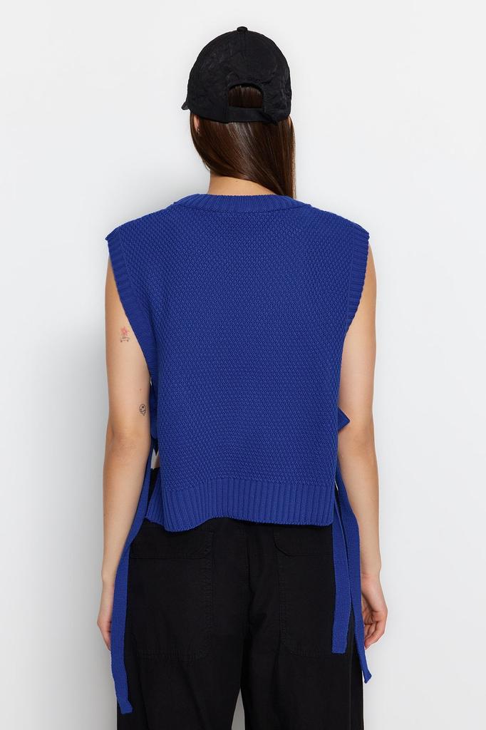 Женский модный стильный свитер, укороченный камень с боковой лентой и галстуком-бабочкой, подробный трикотажный свитер