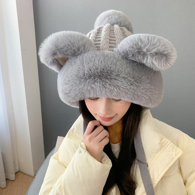 Cute Cat Ears for Women In Winter Lei Feng Hat Plush Fox Ears Plush Hat Thickened Warm Winter Ear Protection Hat