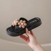 Цветочные тапочки для женщин, летние, плоская подошва, нескользящая, толстая подошва, верхняя одежда, модные пляжные сандалии