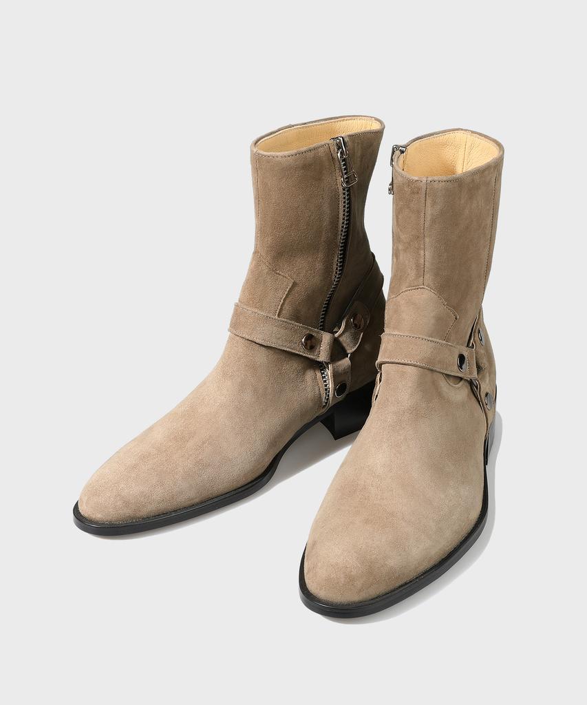 Firenze Atelier Slim Toe Velcro Line Suede Zip-Up Boots 3344-Qs [Ash Beige]