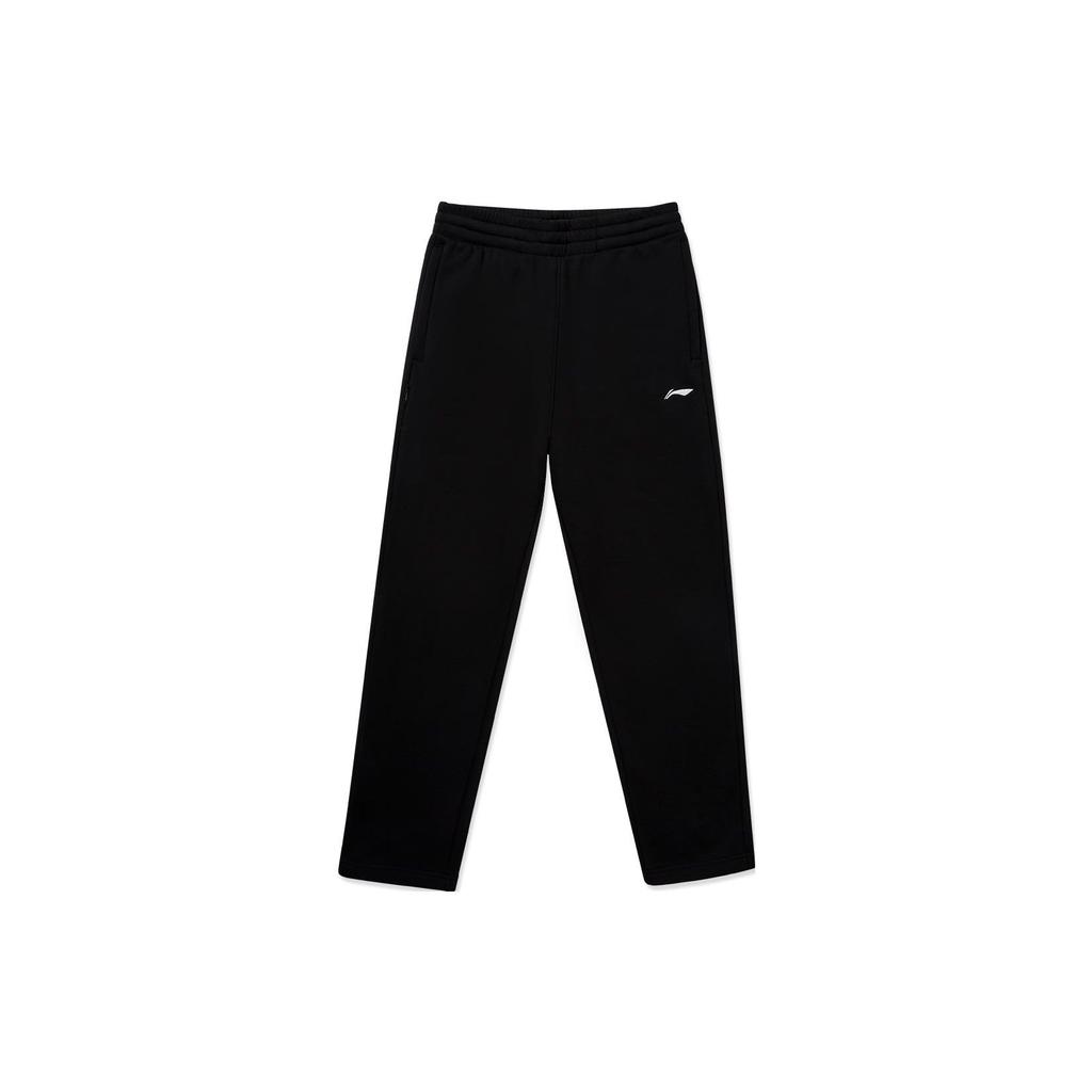 Li Ning Badminton Series Solid Color Straight Leg Fleece Sports Pants Unisex Pants Black AKLTC91-1
