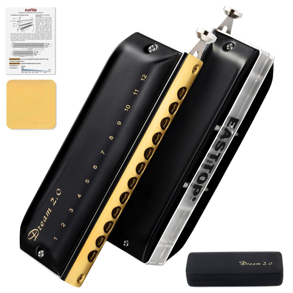 East Top Chromatic 12 48 C for Adults and Black Harmonica, Holes, Notes, Key, Professionals,