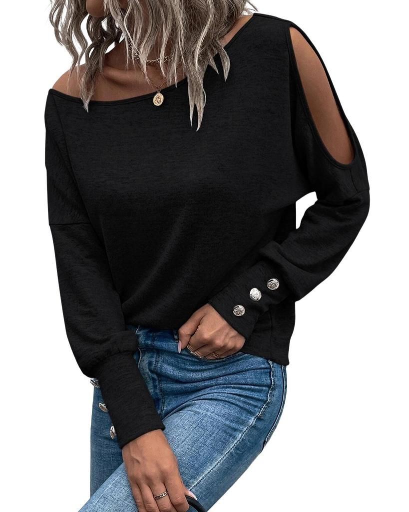 Azura Exchange Черный асимметричный вырез на пуговицах с длинным рукавом