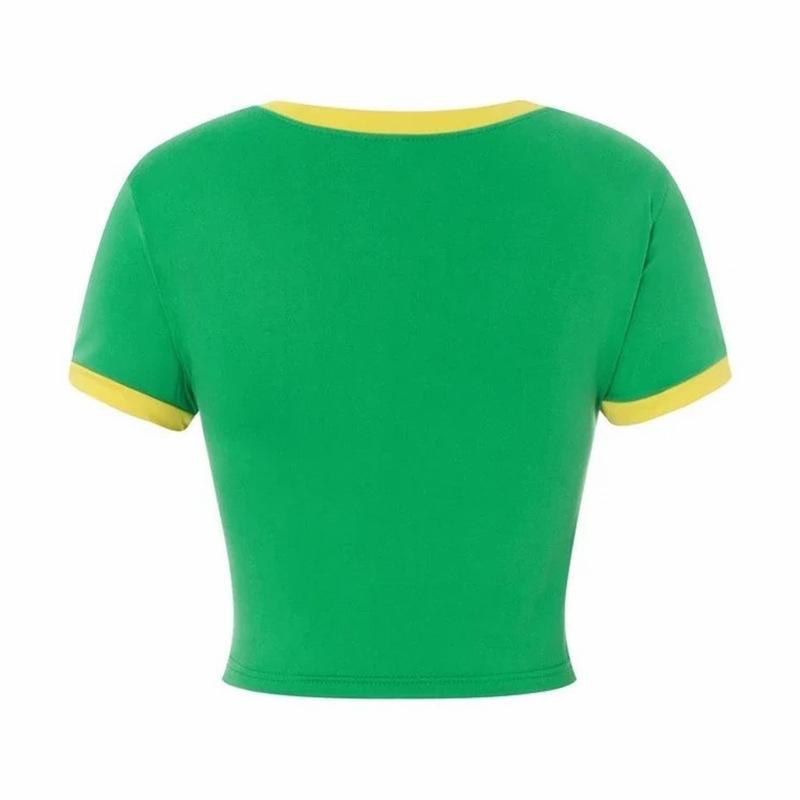 Европейский и американский летний женский повседневный топ с V-образным вырезом, с принтом букв, вышивкой, облегающий, короткий, Y2K