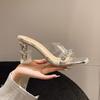 New, Your High-heeled Sandals for Women Wear Transparent Rhinestone Square Head Crystal Thick Heels.