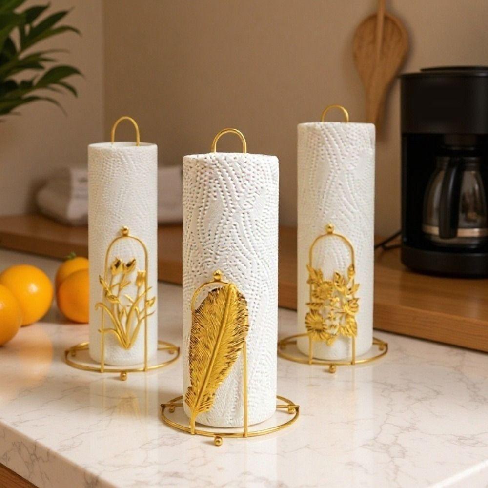 Free Standing Tree Paper Towel Holder Gold Vertical Paper Shelf Practical Tissue Stand  For Home