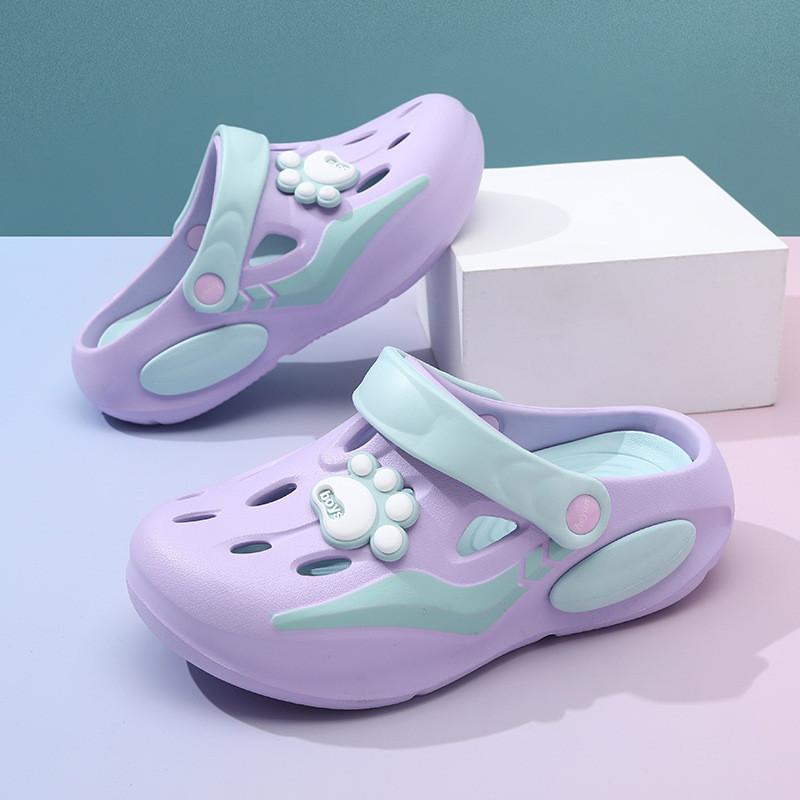 Летние детские сабо для девочек, удобные, дышащие, нескользящие, с мультяшным дизайном, пляжная обувь