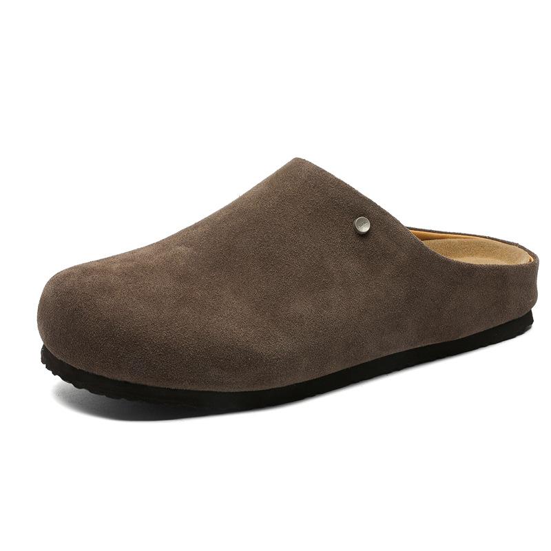 2025 новая нишевая кожаная круглая голова ретро одна педаль ленивая сумка голова полу-тапочки Мюли мужские 45370-X