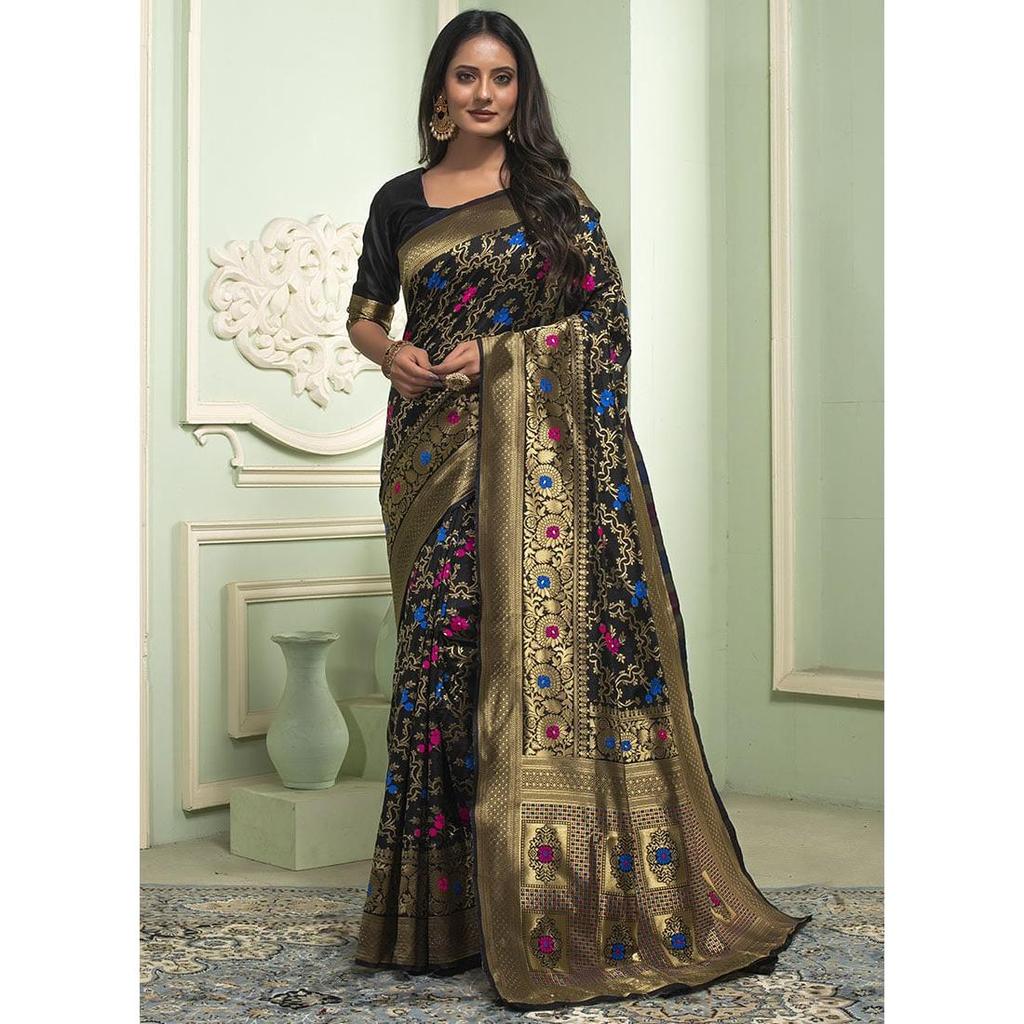 Banarasi Soft Silk Saree .Blouse (Need To Be Stitched As Per Size And Fit)