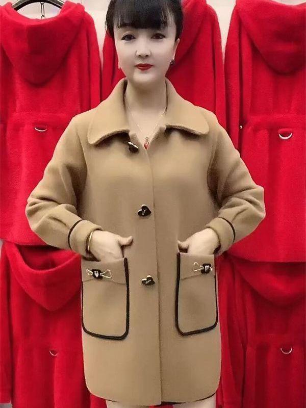 Mid-Length Stylish Imitation Cashmere Wool Coat for Mothers - Autumn/Winter [6602]