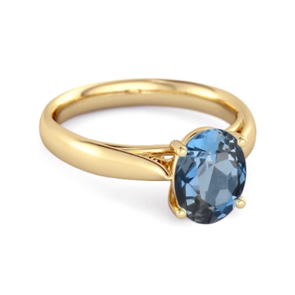 London Blue Topaz Classic Solitaire Ring - 925 Sterling Silver Gold Vermeil