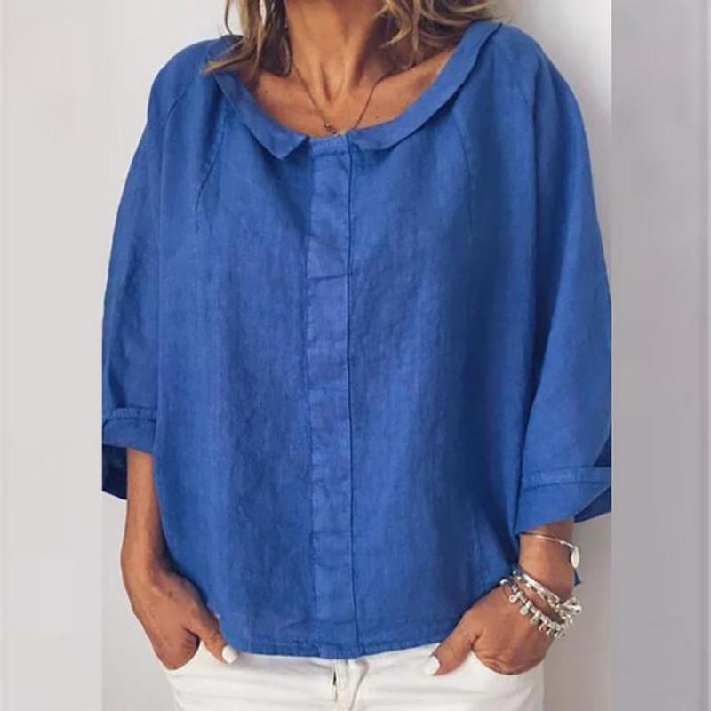Cotton Women Blouses Summer Long Sleeve Solid Color Blouse Turn Down Collar Shirts Plus Size Top