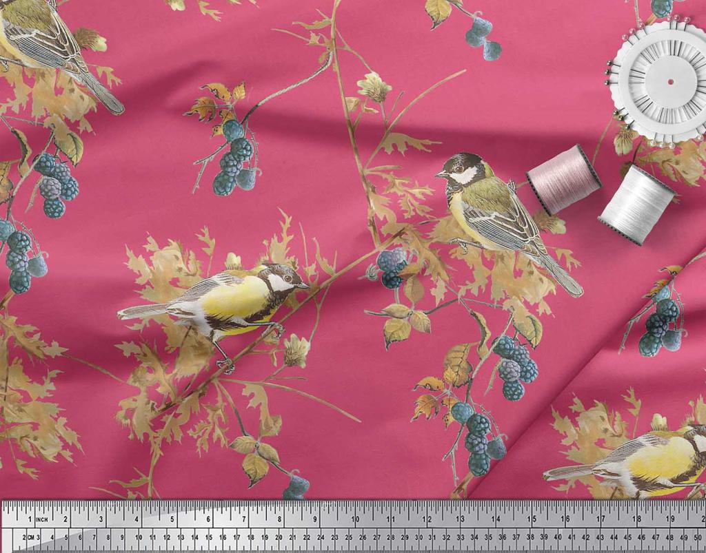 Soimoi Черная креповая ткань из полиэстера Черная ягодная и желтая ткань с принтом воробья и птицы в ярдах 42 дюйма