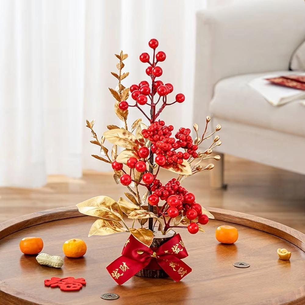 Tabletop Decoration New Year Pots Get Rich Good Luck Plants Pots 2025 Chinese Artificial Flowers