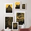 Rome MIlan Italy City Map Golden Black Wall Art Canvas Painting Posters And Print Wall Pictures For Living Room Decoration Bar