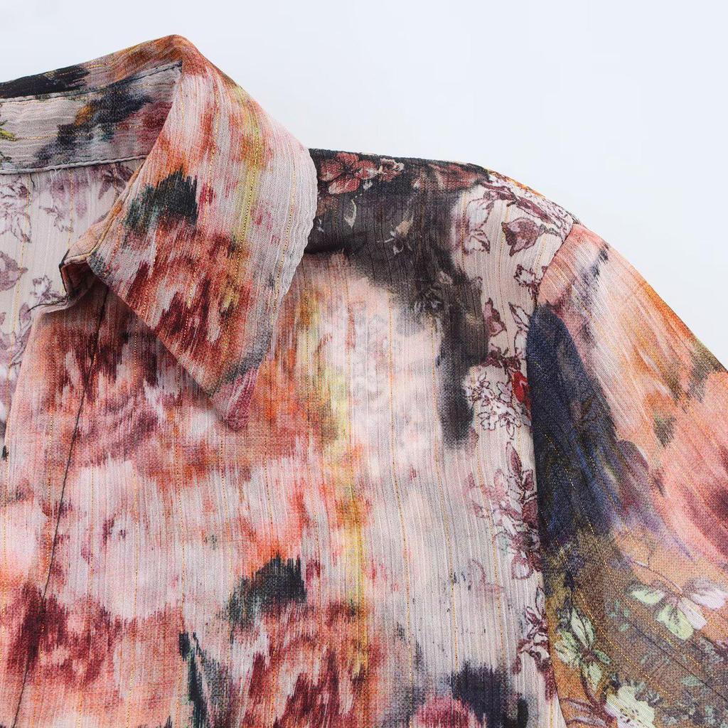 2025 Spring Women's V-Neck Printed Casual Shirt