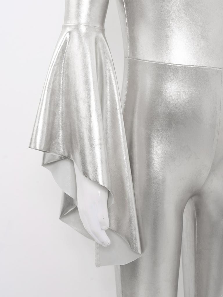 Kids Girls Leotard One Shoulder Flare Sleeve Bodysuit Jumpsuit for Dance Theme Party Stage Performance