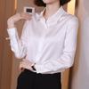 Spring Autumn Satin Blouse Imitation Silk Long Sleeve Shirt for Women's Office Lapel Button Up Shirt White Black Blue Tops