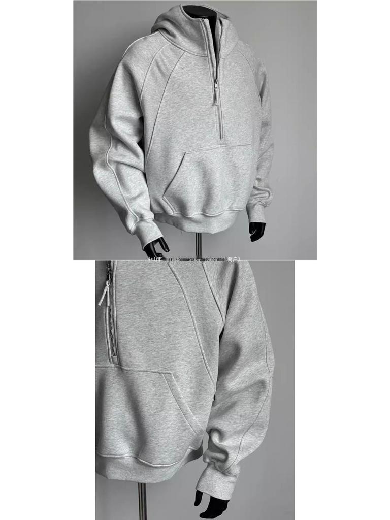 Унисекс Деконструированное худи с воротником-стойкой на молнии до середины для весны и осени