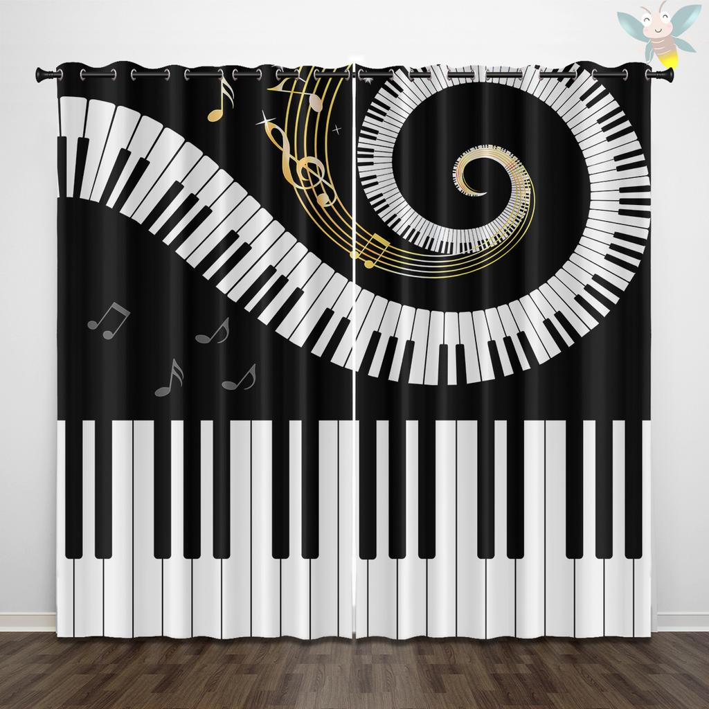 2PCS Piano Keys Music Theme Digital Printing Living Room Bedroom, Study Room, Matte Cloth Polyester, High Shading, Curtain Set