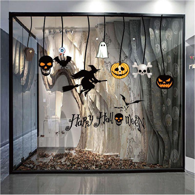 Removable Halloween Diy Wall Stickers With Fire Retardant Pvc Pumpkin Witch Decal