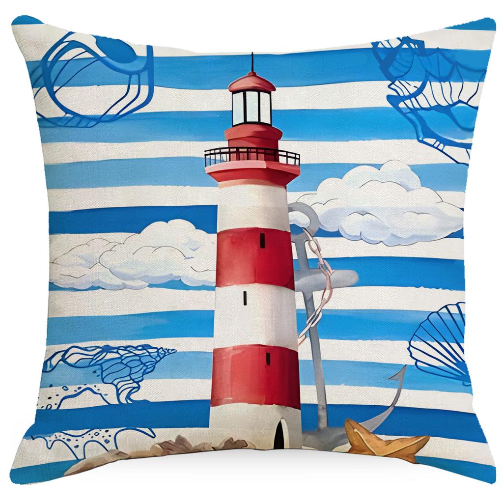 Sailor Nautical Printed Pillow Case New White Hemp Pillow Case Cushion Sofa Set Decoration