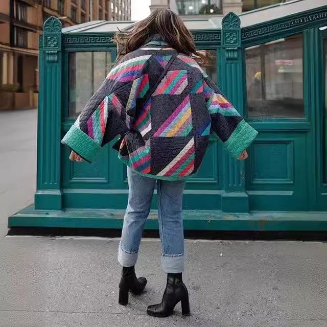 Женская зимняя куртка с хлопковой подкладкой в стиле ретро с цветочным принтом