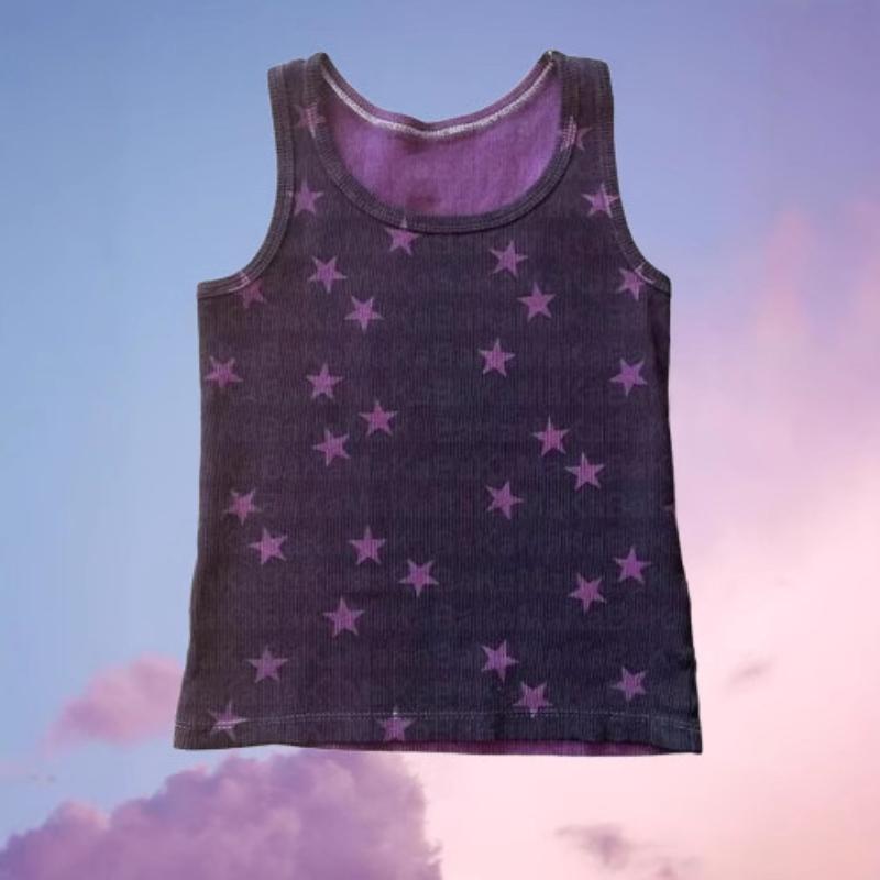 Женский спортивный укороченный топ без рукавов жилет готический принт со звездами ретро-панк Y2K