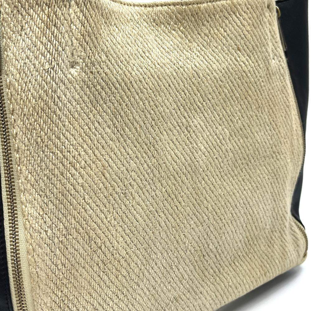 CELINE Kaba Gazette Bags Hand Bag Tote Bag hemp / Leather Beige/Black