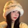 Шапка-ведро из цветного меха кролика, женская, осенне-зимняя, шерстяная, вязаная вручную, теплая, пушистая, с изображением лица, маленькая, плюшевая шапка