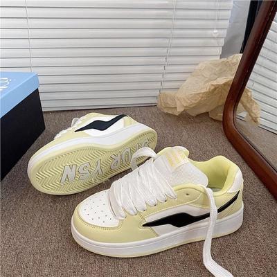 Светло-желтая цветовая гамма Guochao нишевые хлебные туфли женские трендовые осенние новые студенческие универсальные повседневные женские кеды на платформе