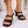 Elegant Square Toe Slip On Sandals Women Spike High Heels Slides Women 2025 Summer Sexy Solid Black Party Dress Slippers Size 43